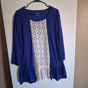 Baby Doll Ruffled Hem CW Classics Womens SZ1X Cream and Royal Blue Tunic